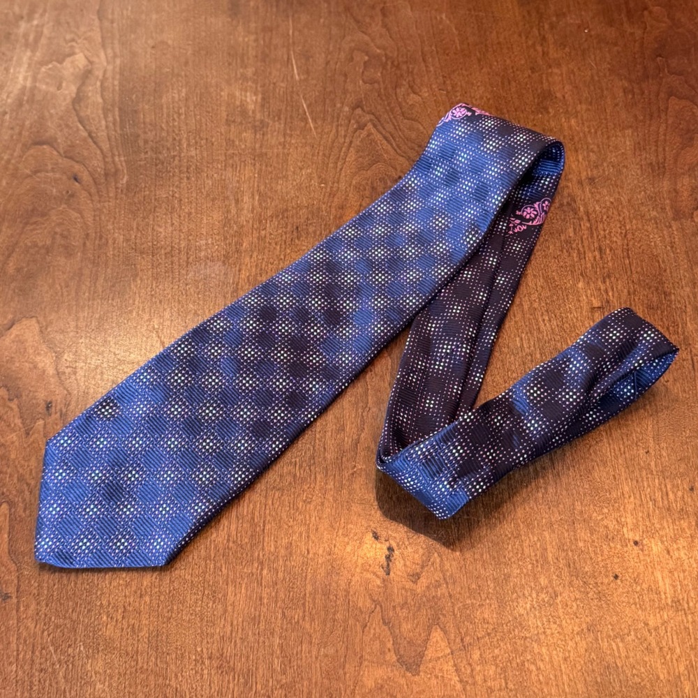 Versace Tie Mens OS Purple Blue Geometric Silk Made in Italy Medusa Logo Classic